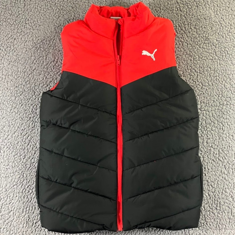 Puma Kids Red Black Colorblock Puffer Vest Size Medium